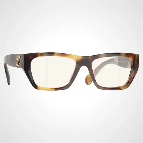 New CHANEL Eyeglasses Brown Gold Chain CC Rectangle 52mm Rx-able - Picture 1 of 5